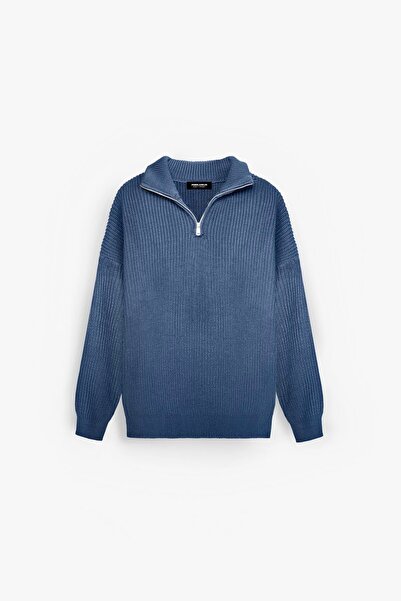 ablukaonline Férfi túlméretes félcipzáras pulóver, sötétkék