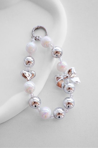 EFBUTİK Silver Heart Bow Bag Charm Keychain
