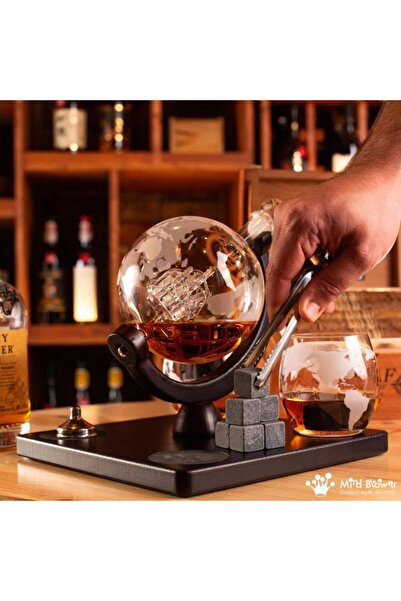 OEM Decanter set, Earth globe and boat design, 850 ml, 4 patterned glasses, accessories included