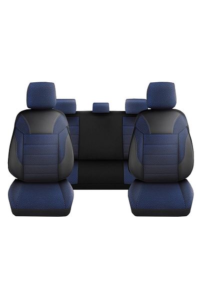 Deluxe Boss Set Huse Scaune Auto DeluxeBoss Classico, pentru bancheta rabatabila fractionata, 11 piese, albastru