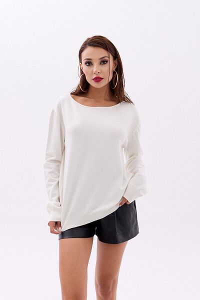 modaserdem Women's Knitwear Plain Loose Sweater-Ecru