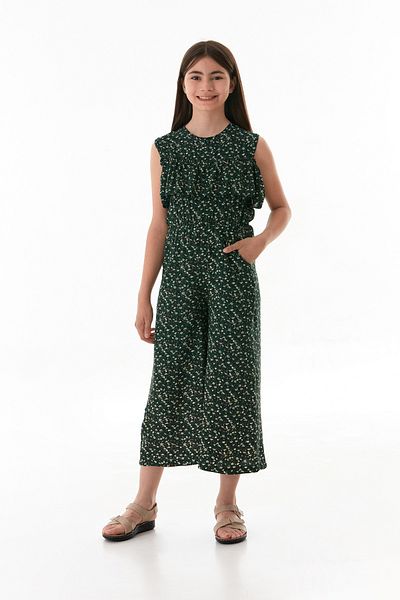 Fulla Moda Floral Elastic Waist Pocket Girls Jumpsuit