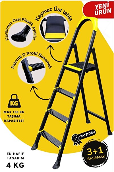 Genel Markalar 3+1 Leo Siyah Merdiven 3+1 Metal Basamaklı Metal Ev Tipi