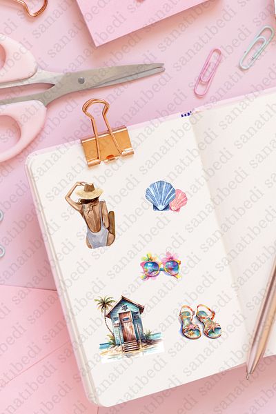 sanatıbedi 2 Sheets Transparent Watercolor Style Summer Holiday Sticker - Agenda Phone Laptop Sticker Set