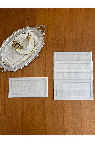 Smiling Home 6 bucăți lenjerie de culoare ecru, înveliș dublu brodat, înveliș pentru tavă dreptunghiulară de culoare argintie