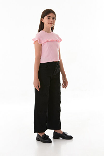 Fulla Moda Κοριτσίστικο κορμάκι με κορδόνι με βολάν μπροστά από Lycra