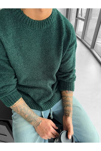 ablukaonline Pulover oversize pentru bărbați, verde, cu textura moale