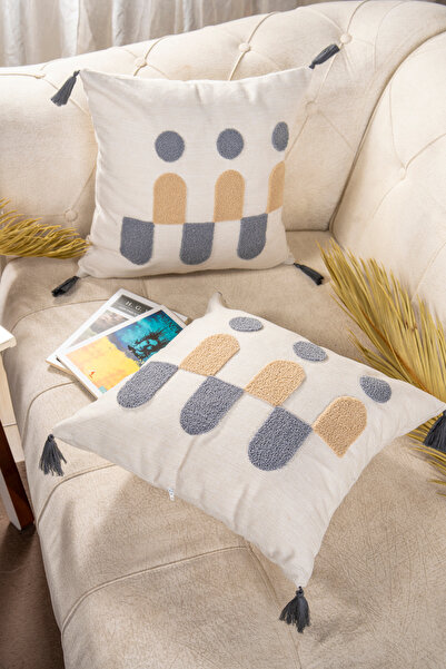 Bade Design 2li Punch Nakışlı Kırlent Kılıfı Yastık Klıfı Çok Tercih Edilen