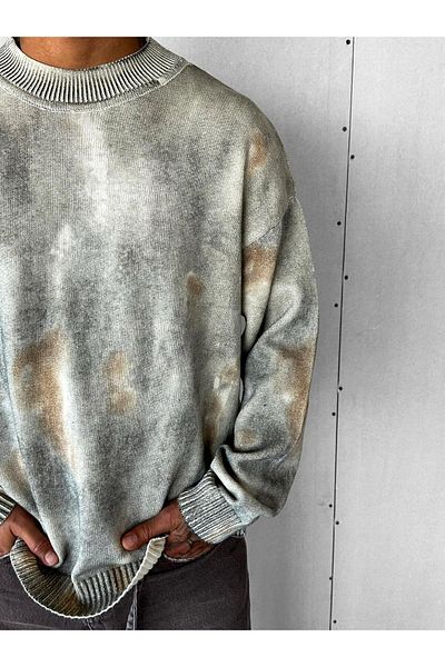ablukaonline Gray Men's Knitwear Sweater - Oversize Painting Pattern