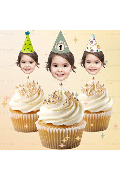 partikuki 10 Adet Sevimli Hayvanlar Safari Konsept Kürdanlı Fotoğraflı Cupcak...