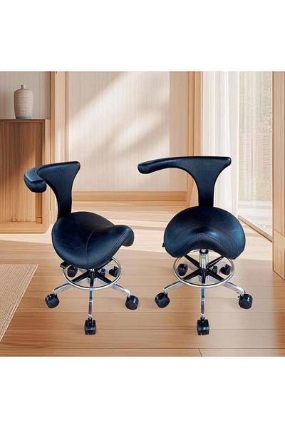 LA PERLA TECH Saddle Stool Rolling Chair with Back Support Ergonomic Seat Hydraulic Adjustable with Footrest