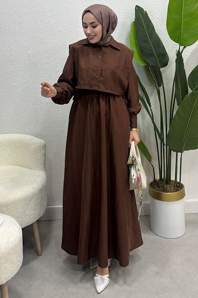 Tesettür Diyarı Γυναικείο Φόρεμα Hijab Μπολερό-Καφέ