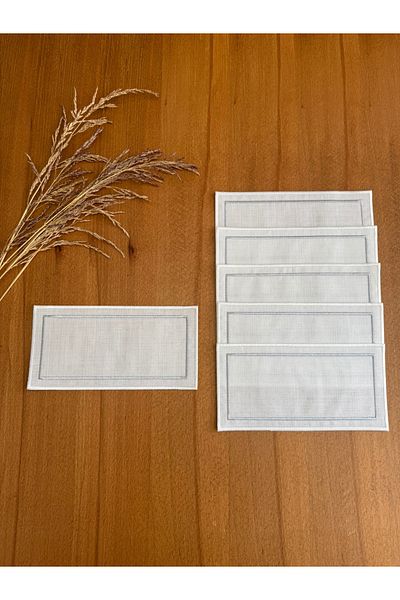 Smiling Home 6 bucăți lenjerie de culoare ecru, înveliș dublu brodat, înveliș pentru tavă dreptunghiulară de culoare argintie