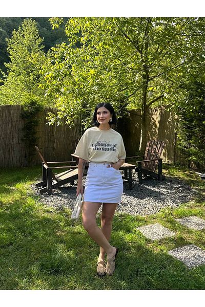 MY LİKA Yellow Pete Washed Mini Denim Skirt