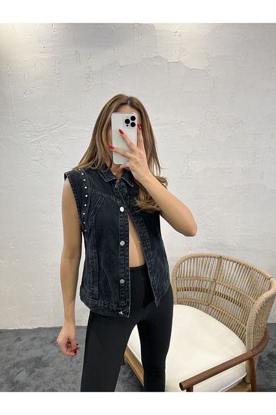 modaserdem Women's Denim Vest-Black