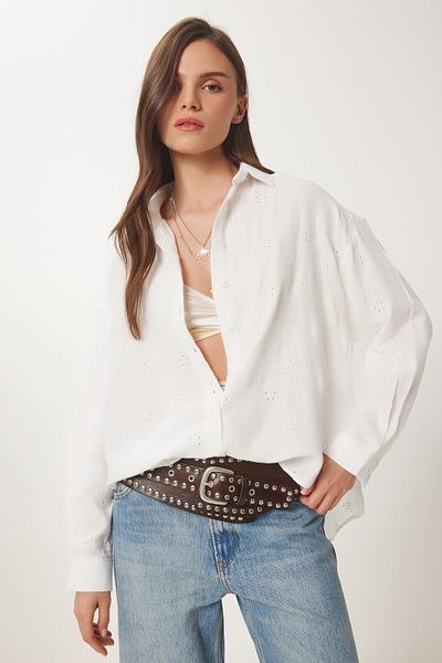 Lovelyİstanbul Embroidery Embroidered Muslin Shirt Ecru Lhf0022