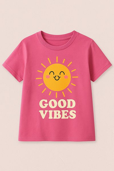 VBSVİBES GOOD VIBES Sun Printed Kids T-Shirt- Girl's Summer Crew-Neck T-Shirt
