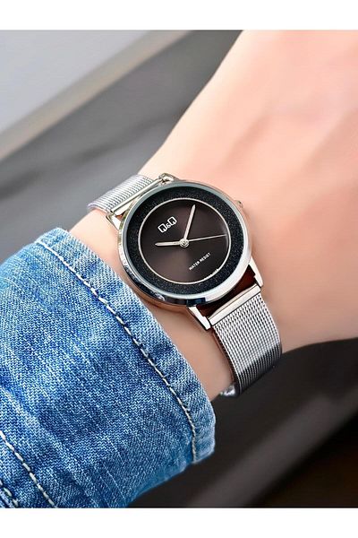 Q&Q Wicker Cord Silver Color Women's Wristwatch