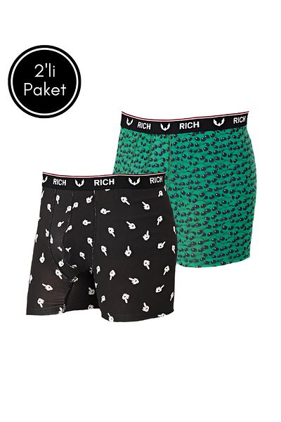 Rich Men's Lycra Patterned and Solid 2'Li Boxer Pack