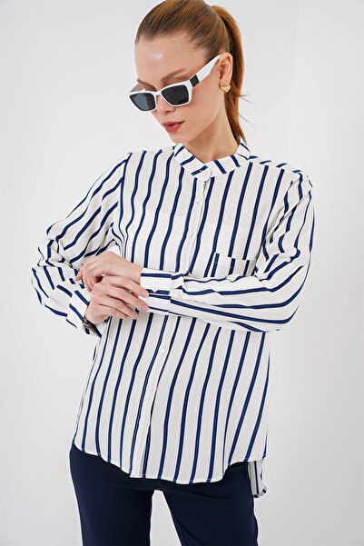 Bigdart Kadın Uzun Kollu Çizgili Gömlek 20283 - B.Lacivert