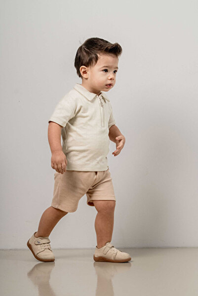 bombe Baby Kids Natural Polo Neck Shorts Cotton Comfortable 2-Piece Set Trend Fashion Bottom Top Set