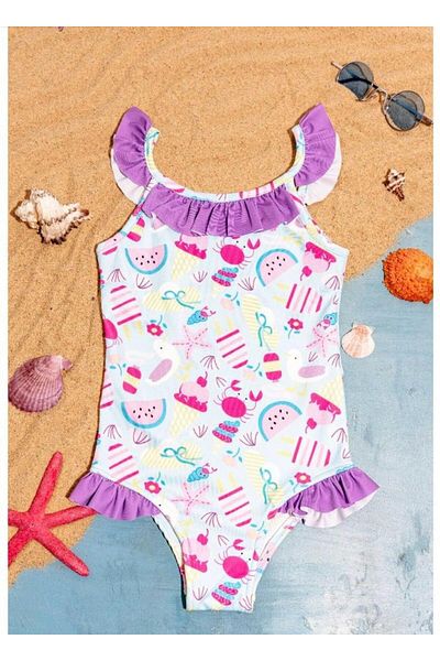 YUMİYUMM Girl's Ruffled Mixed Pattern Swimsuit