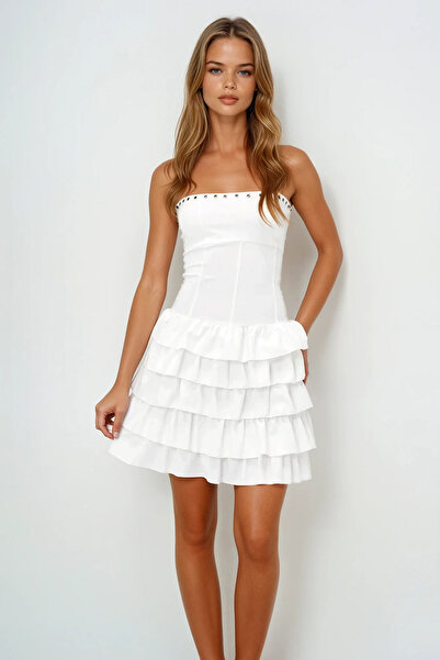 VAGGON Γυναικείο Μίνι Φόρεμα Λευκό Στράπλες Vs00115