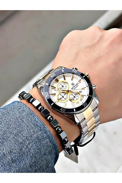Reward Gold Silver Color Steel Cord Stylish Design Men's Wristwatch Bracelet