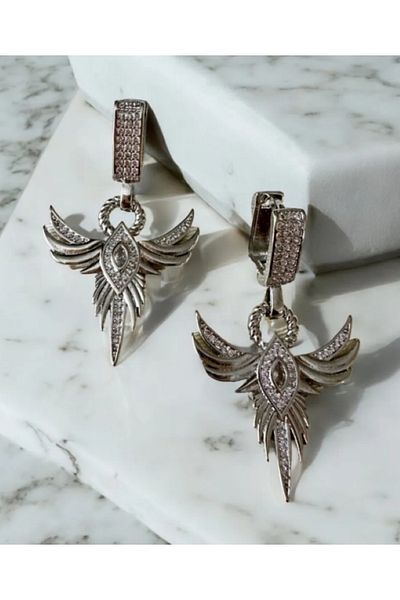 Ervalina Women's Silver Color Zircon Stone Phoenix Steel Earrings