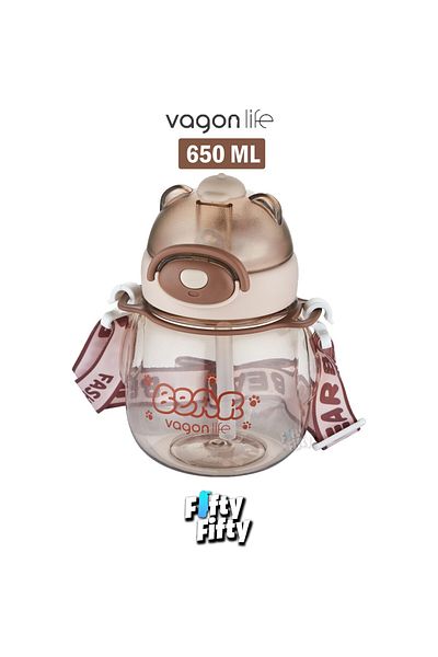 Vagonlife Vagonli̇fe 650 ml Water Bottle with Straw and Neck Strap Cream