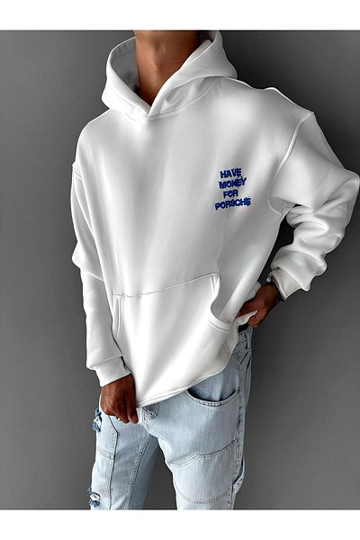 ablukaonline Λευκό ανδρικό φούτερ με κουκούλα oversize
