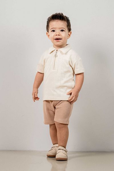 bombe Baby Kids Camel Polo Neck Shorts Cotton Comfortable 2-Piece Set Trend Fashion Bottom Top Set