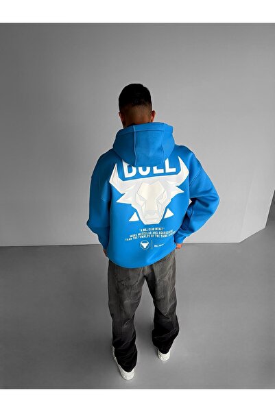 ablukaonline Ανδρικό φούτερ με στάμπα με μπουλόνι μεγάλου μεγέθους μπλε