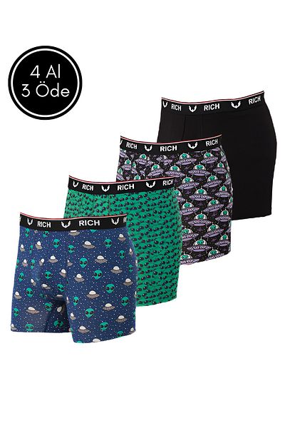 Rich Men's Lycra Patterned and Solid 4 Boxer Pack