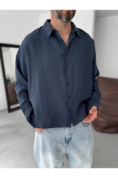 BYBASICMAN Navy Blue Gabardine Fabric Basic Shirt Jj-172/246