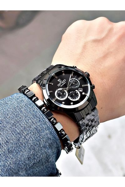 Reward Black Color Sport Guaranteed Steel Band Men's Wristwatch + Bracelet