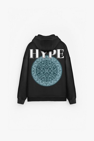 ablukaonline Men's Oversize Hype Printed Premium Hooded Sweatshirt Black