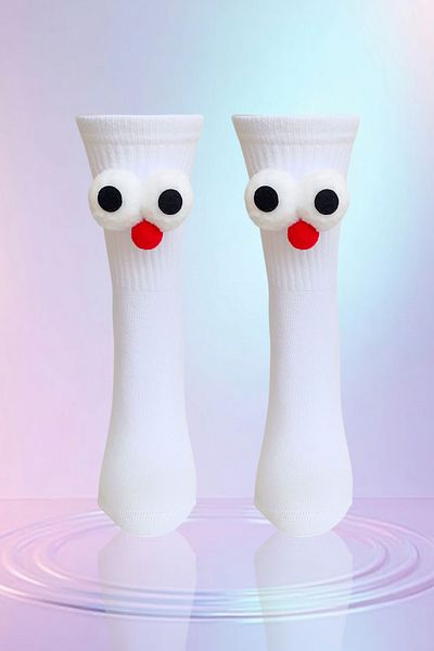 ZEYZEY MONKEY 1 Pair White Funny Design Solid Color Unisex Sports Socks with Popped Eyes