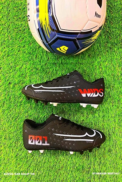 ClassyMen Walket Erkek Çocuk Siyah Beyaz Çivili Dişli Krampon Halı Saha Futbol Spor Ayakkabısı-DAR KALIP
