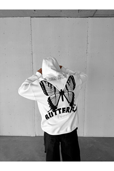 ablukaonline Ανδρικό oversized Butterfly με τύπωμα με κουκούλα Hoodie Λευκό