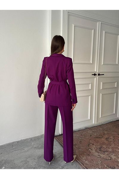 BUTİK ELAJ Women's Purple Belted Suit