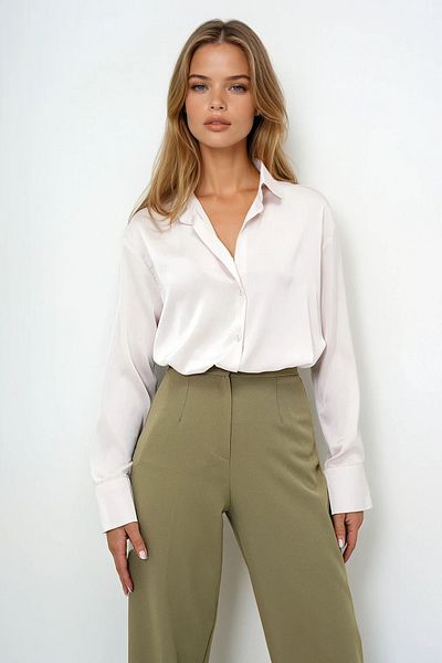 VAGGON Cămașă de damă bej oversize din satin Vs00126