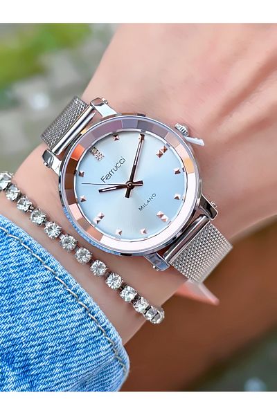 Ferrucci Steel Mesh Cord Women's Wristwatch 3 Atm Waterproof with 2 Years Warranty Mechanism