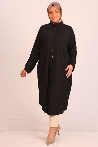Eslina 48022 Large Size Wrap Shirt - Black