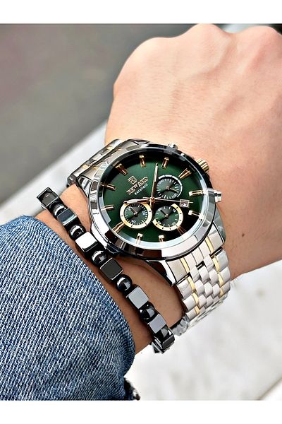 Reward Silver Color Sport Guaranteed Steel Cord Men Wrist Watch + Bracelet