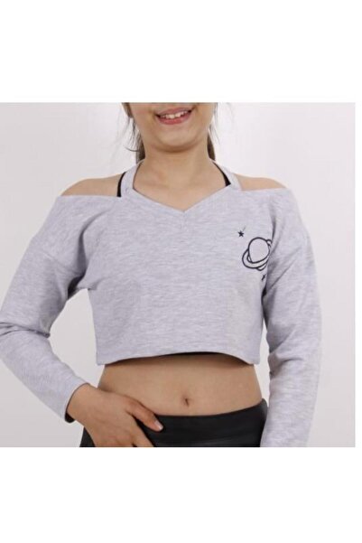 Toontoy Kız Çocuk Gezegen Baskılı Crop Tişört