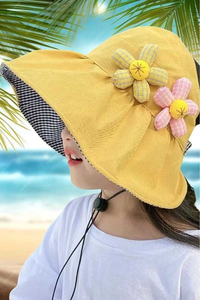 Mood Agenda Girl's 4-10 Years Foldable Sunscreen Summer Linen Visor Hat