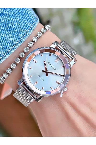 Ferrucci Steel Mesh Cord Women's Wristwatch 3 Atm Waterproof with 2 Years Warranty Mechanism