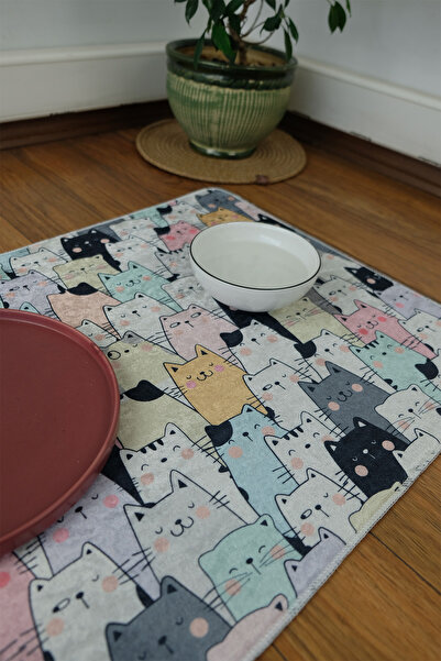 aymira home Evcil Hayvan Figürlü Kedi Köpek Beslenme Mama Ve Su Matı Kolay Temizlenen Emici Paspas 50*70 cm