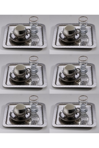 SİNİ Paslanmaz Çelik 6 Adet Kare Lüx Desenli Gümüş Ad-08 Kahve, Çay Sunum Ser...